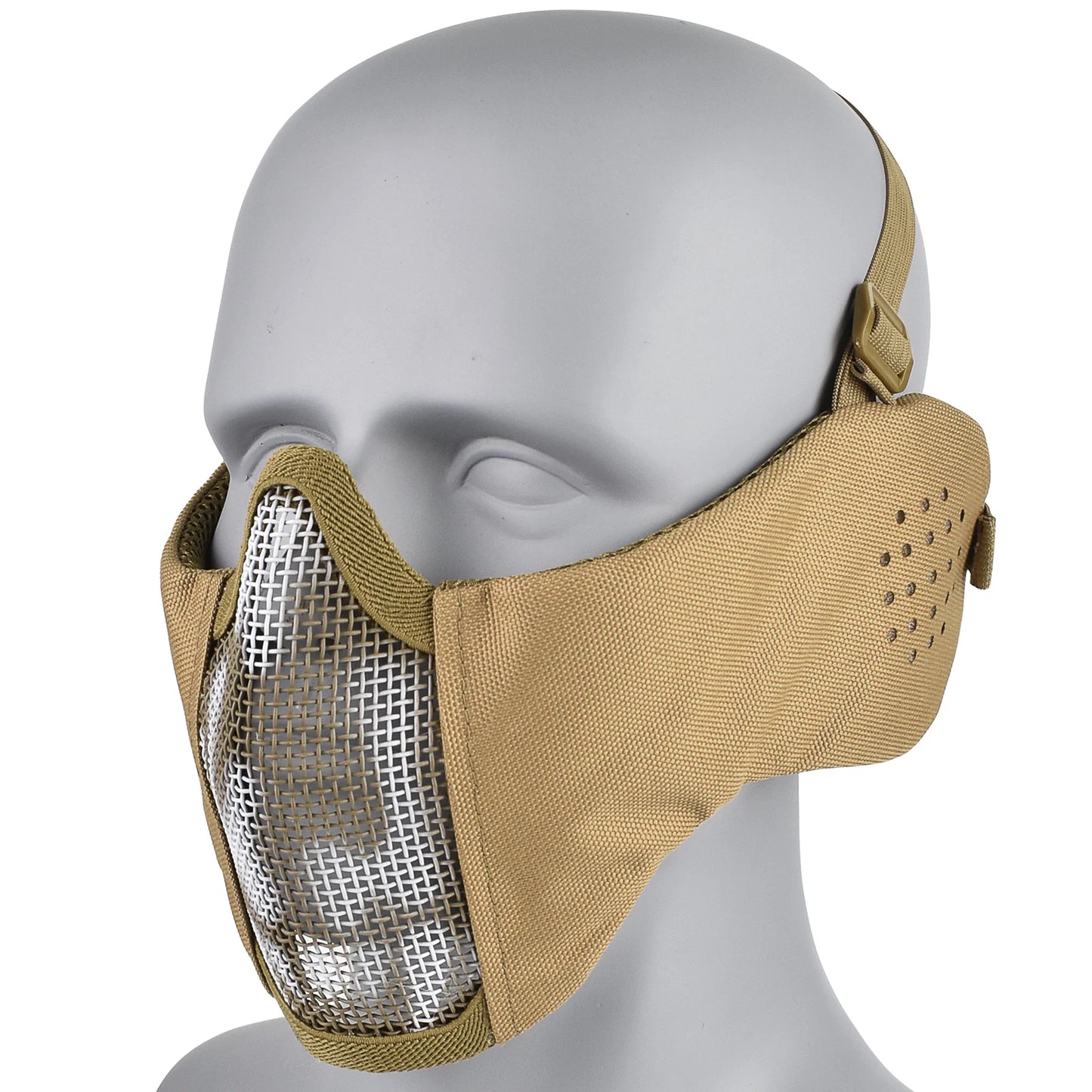 Máscara Táctica Airsoft Media Cara Plegable con Protección Orejas de Malla Metálica Ajustable para Wargame CS