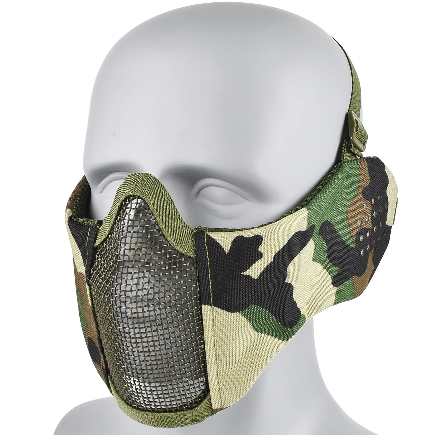 Máscara Táctica Airsoft Media Cara Plegable con Protección Orejas de Malla Metálica Ajustable para Wargame CS