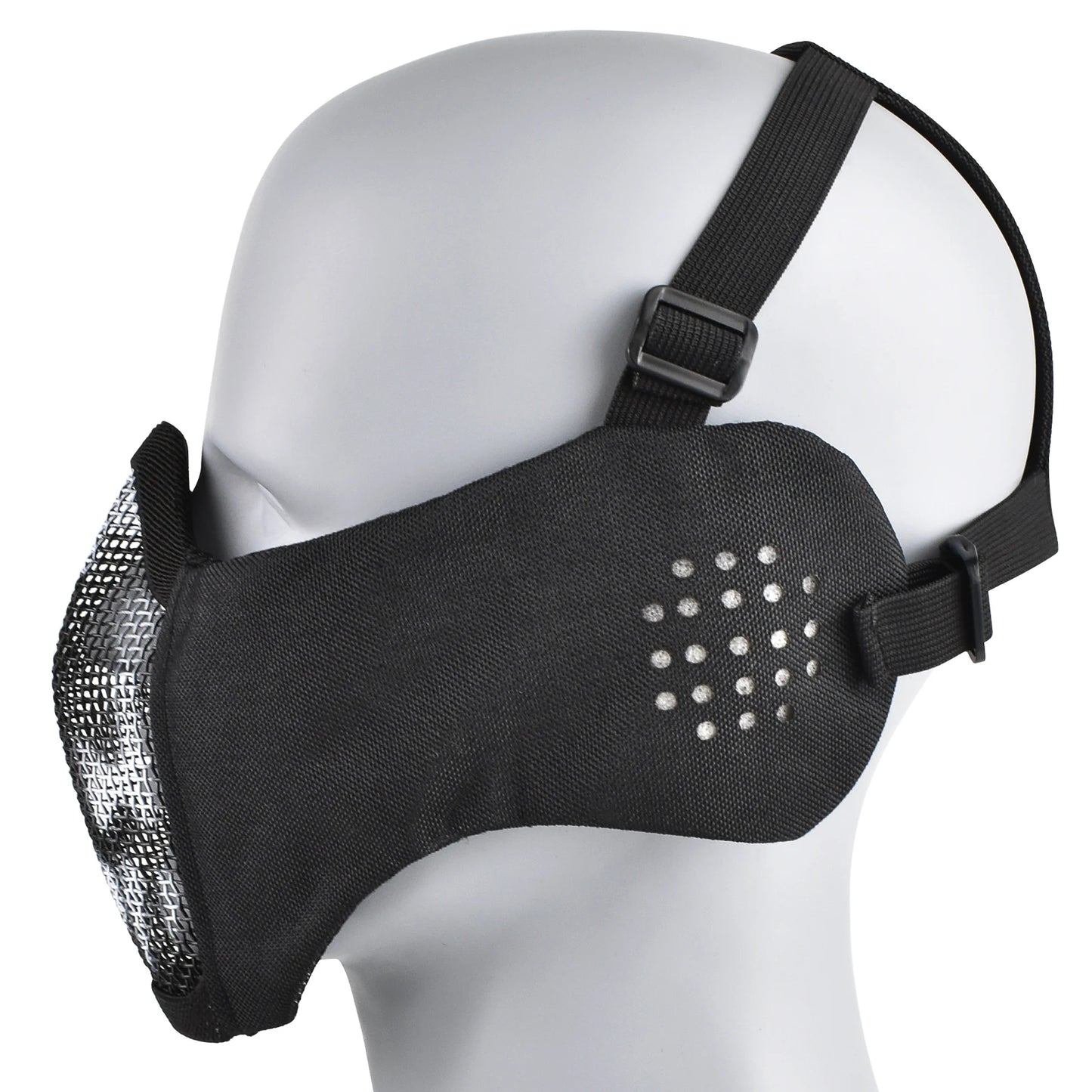 Máscara Táctica Airsoft Media Cara Plegable con Protección Orejas de Malla Metálica Ajustable para Wargame CS