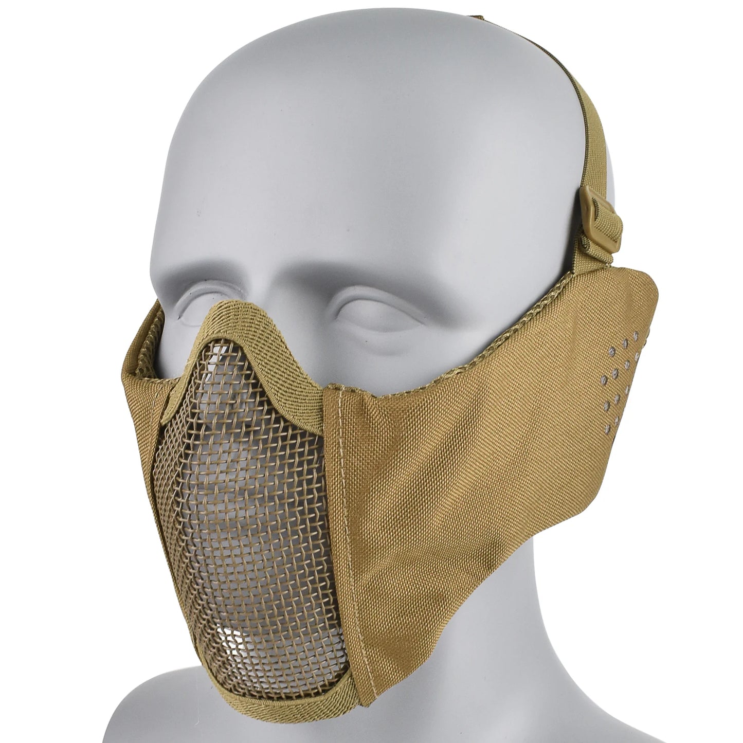 Máscara Táctica Airsoft Media Cara Plegable con Protección Orejas de Malla Metálica Ajustable para Wargame CS