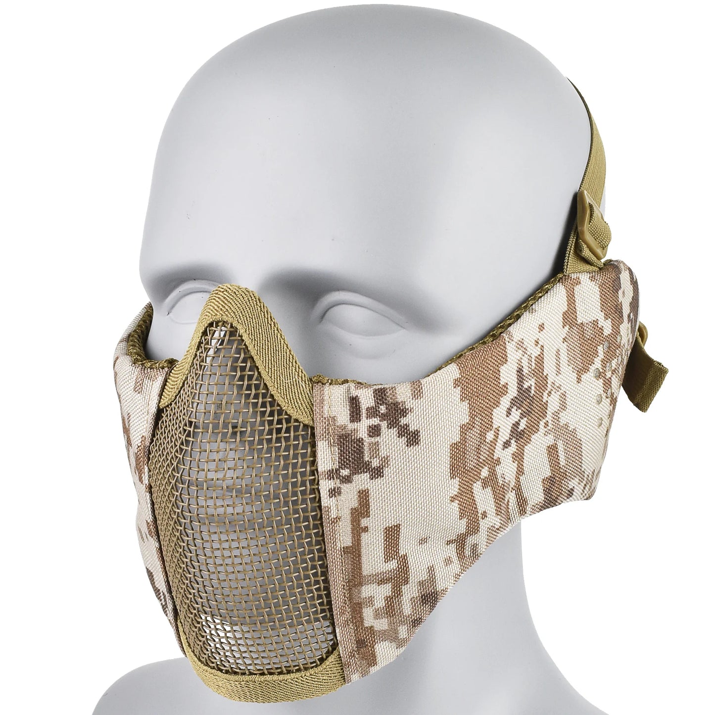 Máscara Táctica Airsoft Media Cara Plegable con Protección Orejas de Malla Metálica Ajustable para Wargame CS
