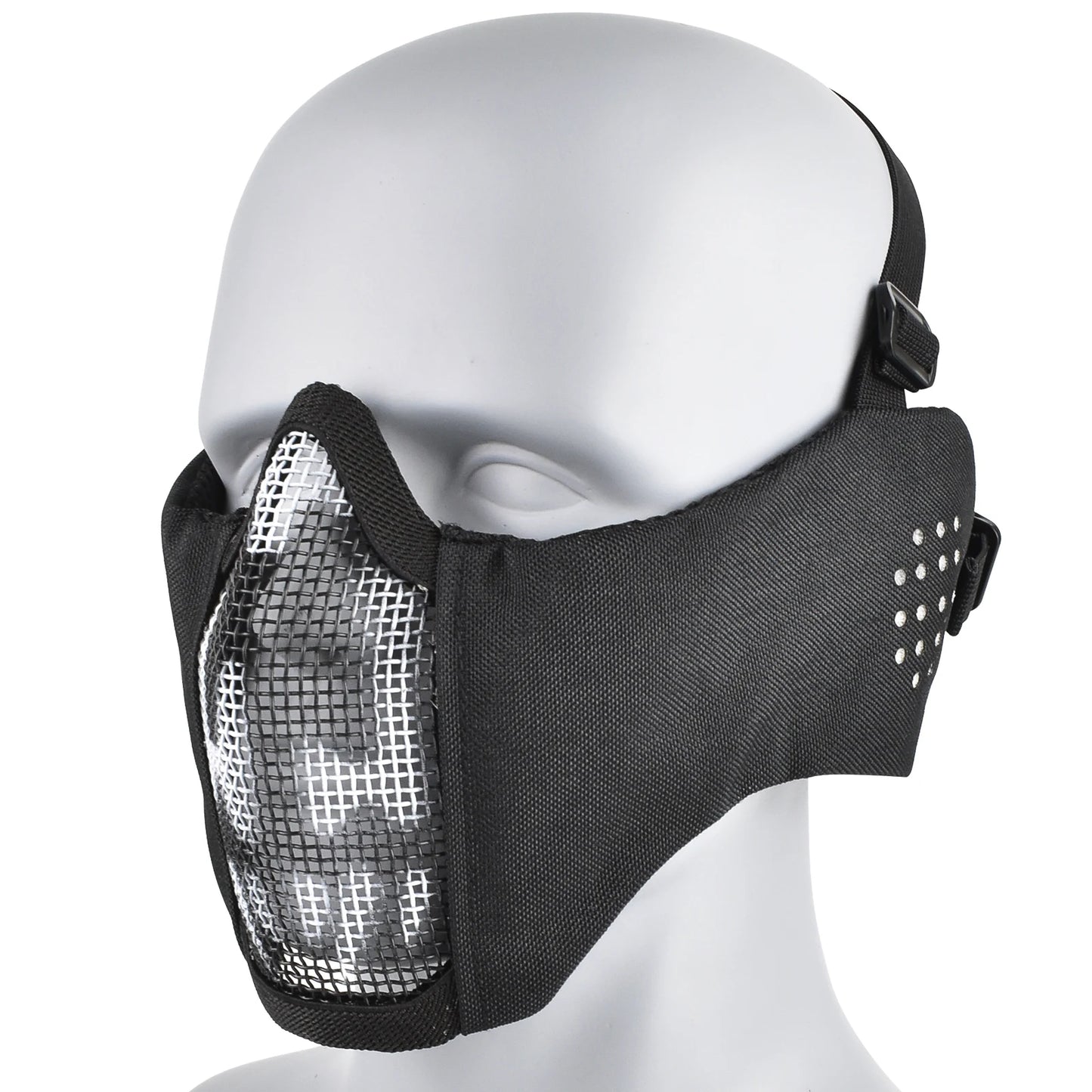 Máscara Táctica Airsoft Media Cara Plegable con Protección Orejas de Malla Metálica Ajustable para Wargame CS