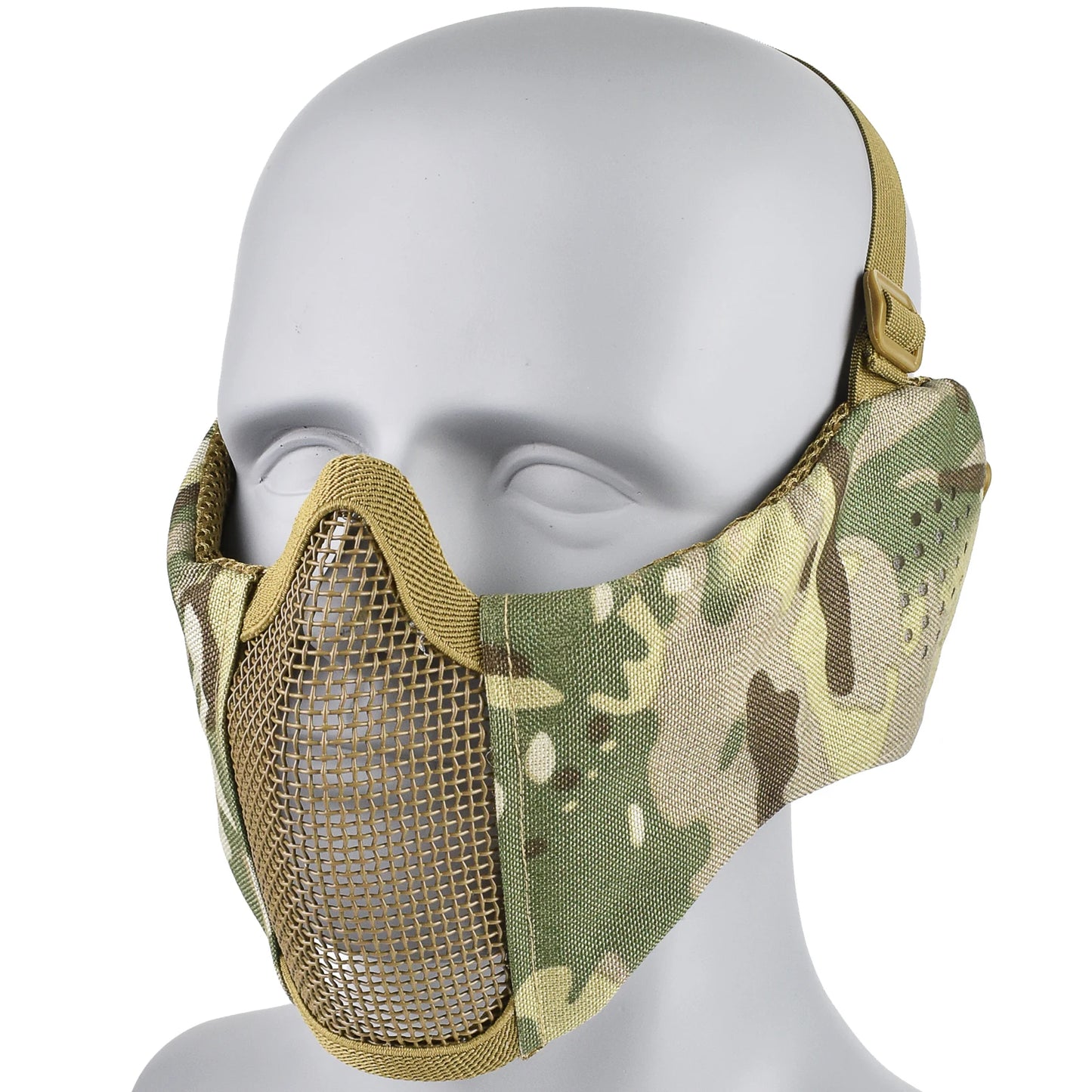 Máscara Táctica Airsoft Media Cara Plegable con Protección Orejas de Malla Metálica Ajustable para Wargame CS