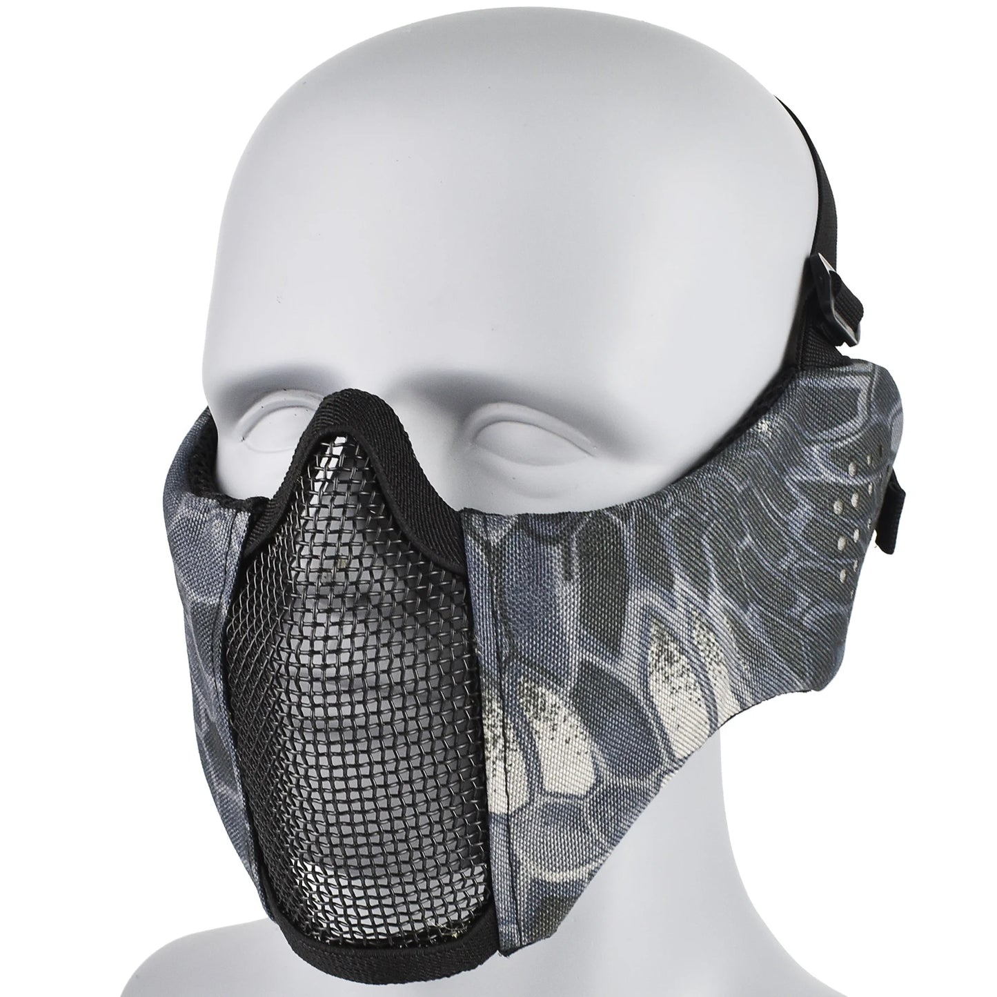 Máscara Táctica Airsoft Media Cara Plegable con Protección Orejas de Malla Metálica Ajustable para Wargame CS