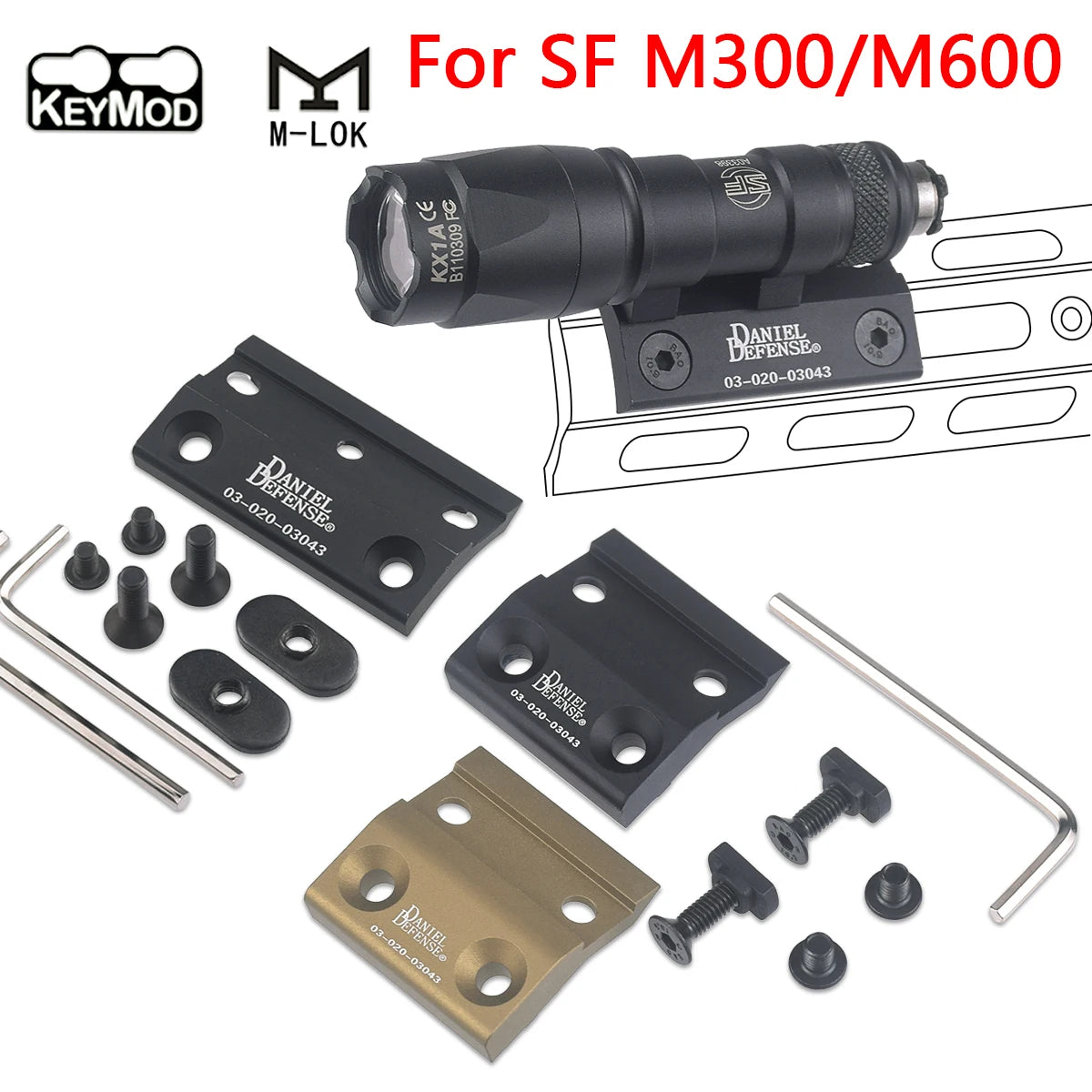 Montura Táctica Desplazada Surefire M300/M600 para Airsoft (Mlok/Keymod/SMR)