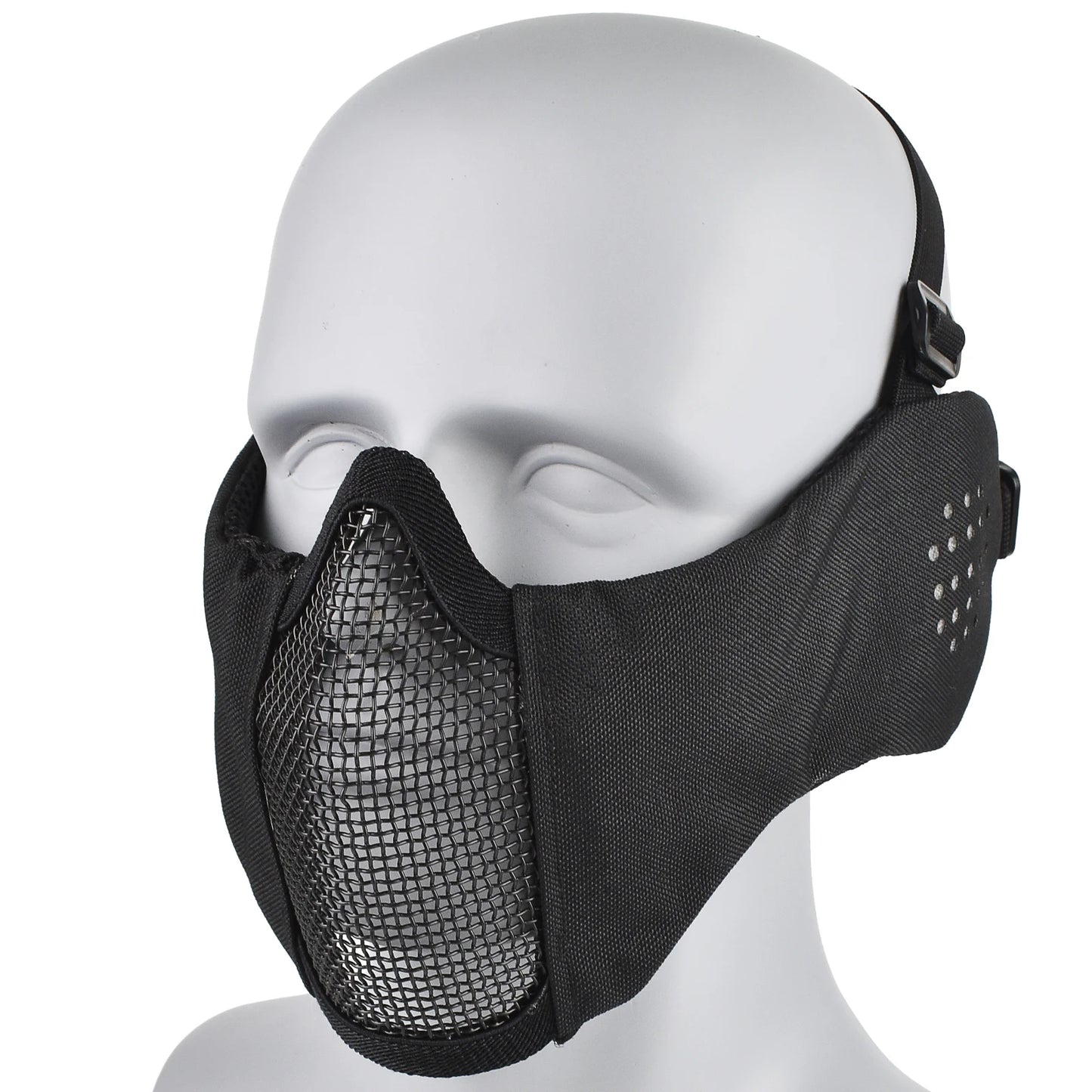 Máscara Táctica Airsoft Media Cara Plegable con Protección Orejas de Malla Metálica Ajustable para Wargame CS