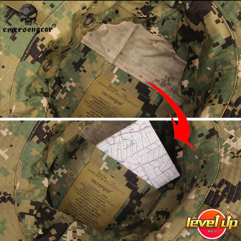 Sombrero Boonie EmersonGear Camuflaje con Bolsillo para Mapa (Montañismo/Caza)