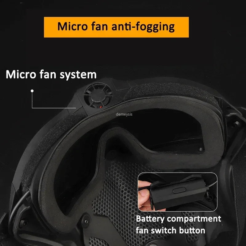 Máscara Airsoft con Gafas Desmontables y Ventilador Antivaho