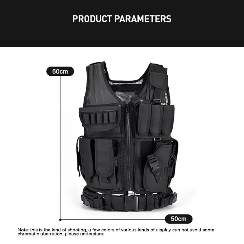 Chaleco Táctico SWAT Ajustable y Transpirable para Combate, Seguridad, Caza y Airsoft