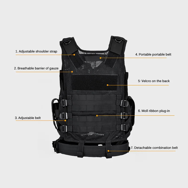 Chaleco Táctico SWAT Ajustable y Transpirable para Combate, Seguridad, Caza y Airsoft