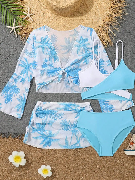 Bikini 4 Piezas Niña 2025 (Top y Falda) Baño Cintura Alta