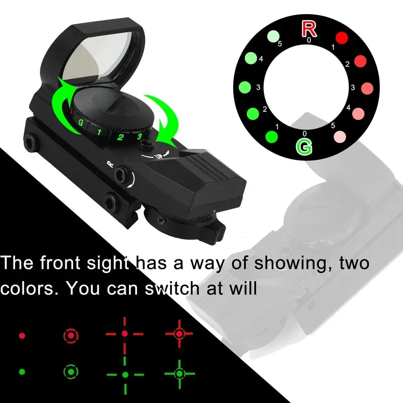 Visor Táctico Punto Rojo/Verde para Rifle (Raíles 11/20mm) Caza/Airsoft