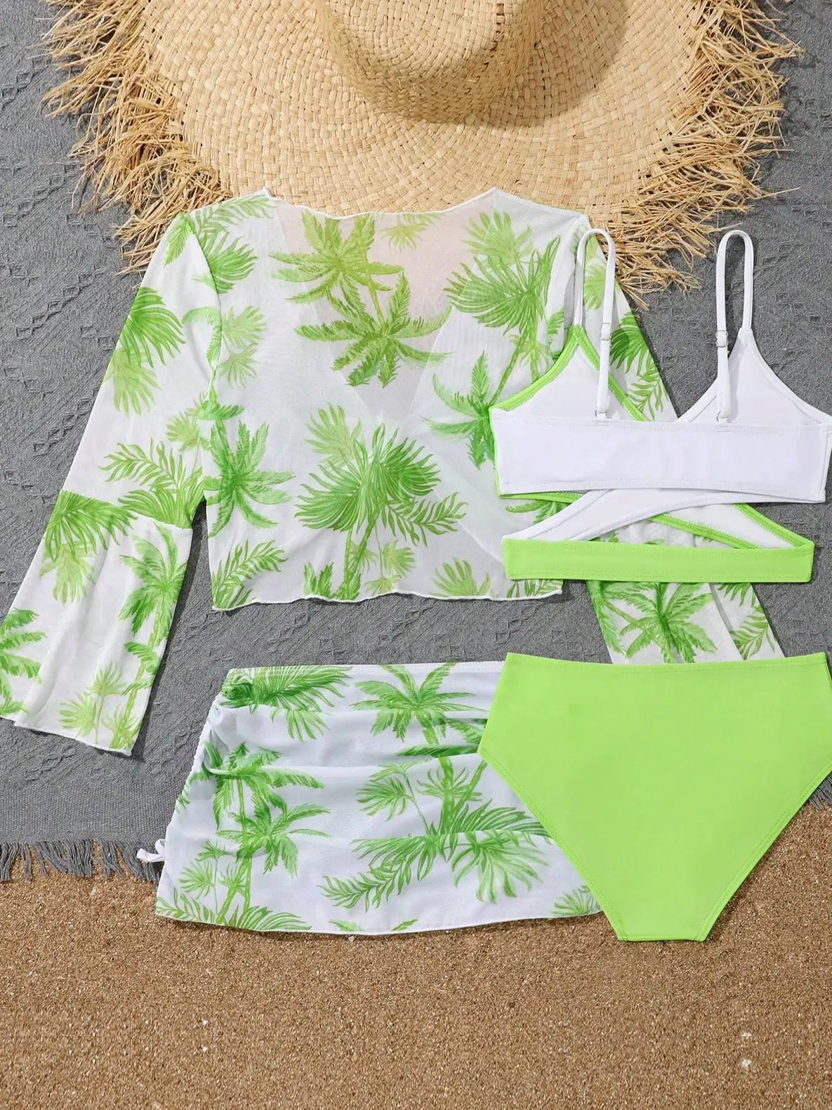 Bikini 4 Piezas Niña 2025 (Top y Falda) Baño Cintura Alta